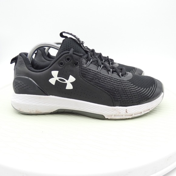 Under Armour Charged Commit TR 3 3023703-001 Men 9.5 Black White Lace Up Sneaker - Picture 3 of 9